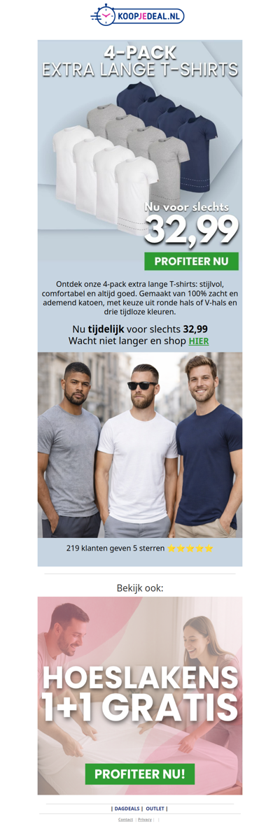 Nu een 4-pack T-Shirts voor 32,99 🤯