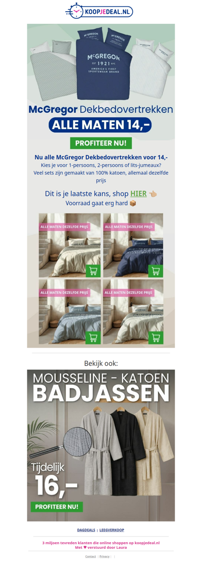 McGregor Dekbedovertrekken nu 14,-