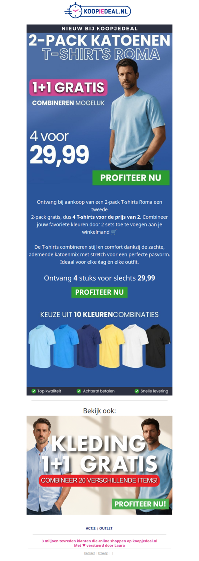 Nieuw: 4 Katoenen T-shirts voor 29,99 👕