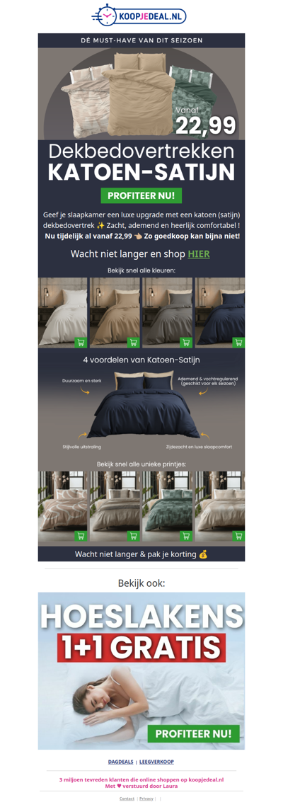 Dekbedovertrek Katoen-Satijn nu 22,99❗
