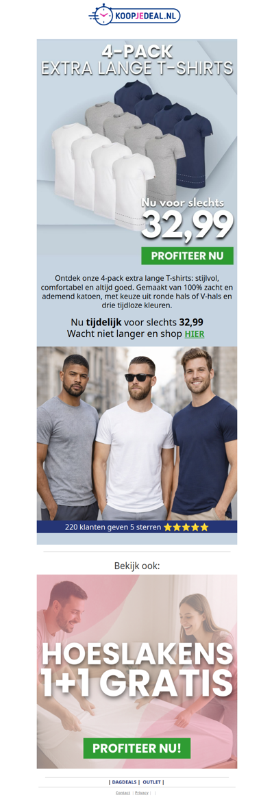 Nu een 4-pack T-Shirts voor 32,99 👕