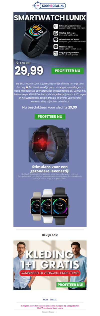 Actie: Smartwatch Lunix nu 29,99 ⌚