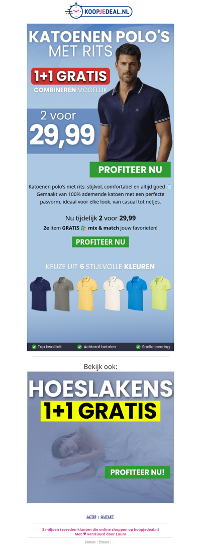 Katoenen Polo met Rits 1+1 GRATIS 👕