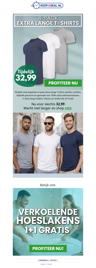 4 Katoenen T-Shirts Tijdelijk 32,99 👕