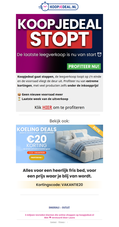 RE: Koopjedeal gaat Stoppen