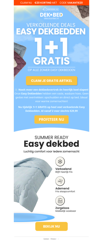 1+1 GRATIS: Verkoelende Easy Dekbedden
