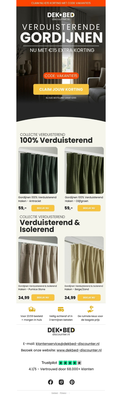 Gordijnen met €15 Extra Korting!