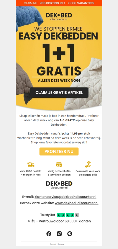1+1 GRATIS op Easy Dekbedden!