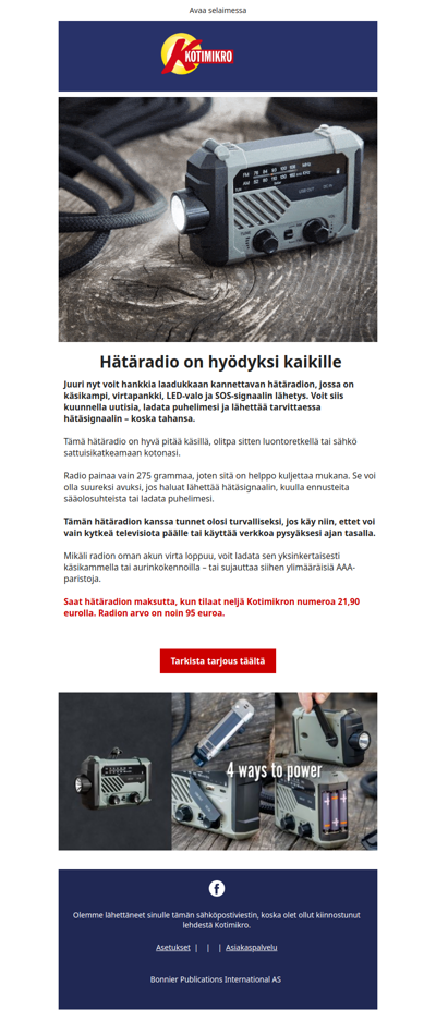 Vielä ehdit: Hanki hätäradio, jossa on varavirtalähde ja kampi