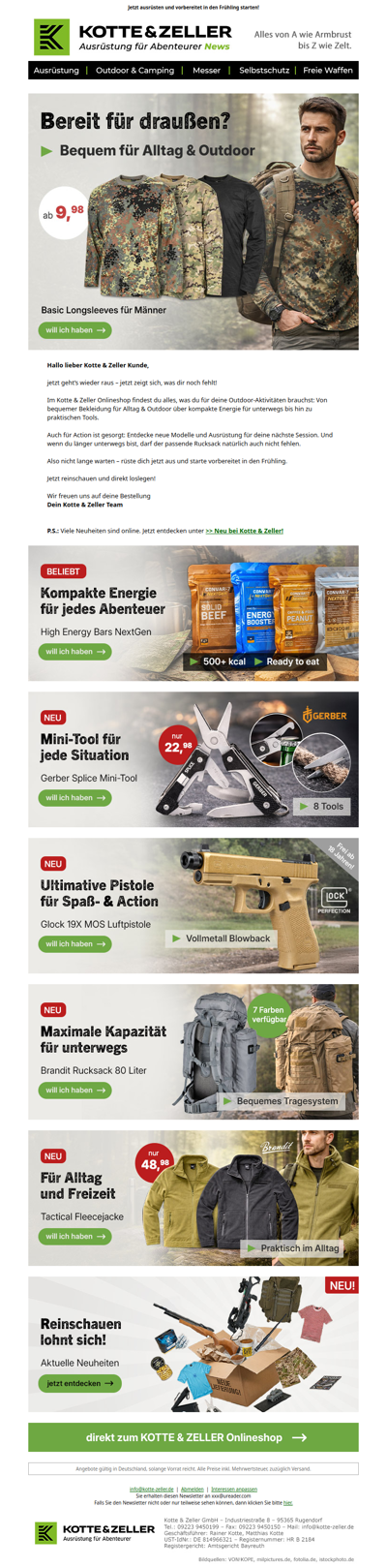 Bekleidung, Energy, Tools – fehlt dir noch was?