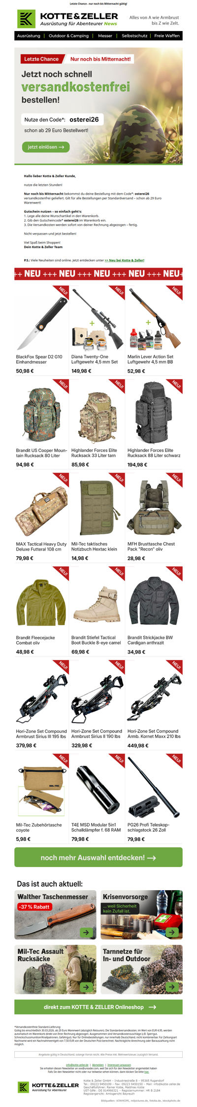 Nur noch heute: Versandkosten geschenkt!