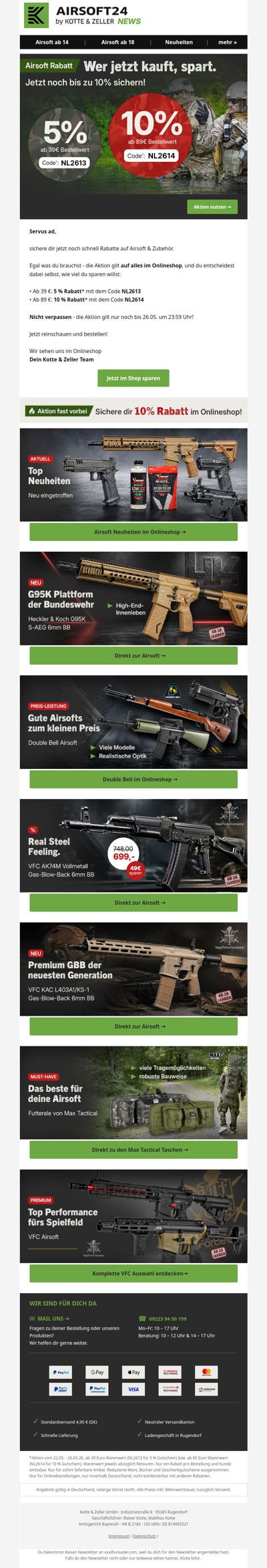 Jetzt: bis zu -10% extra auf Airsoft & mehr