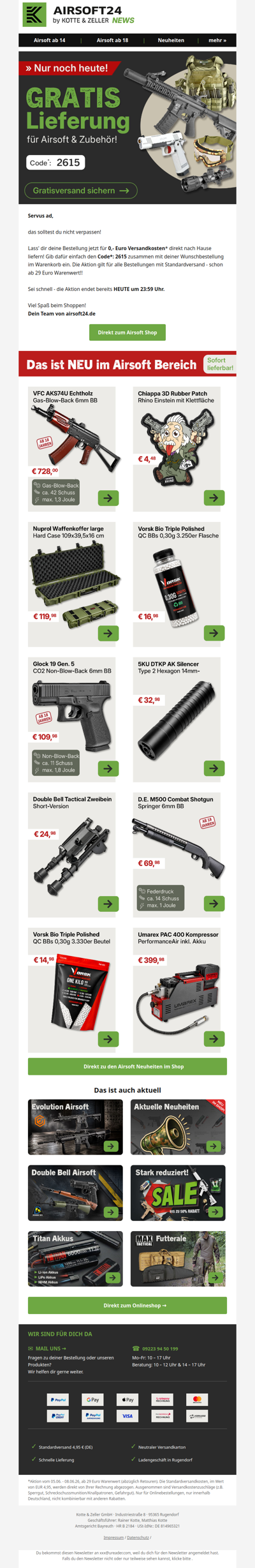 Nur noch heute: Airsoft & Zubehör versandkostenfrei shoppen!