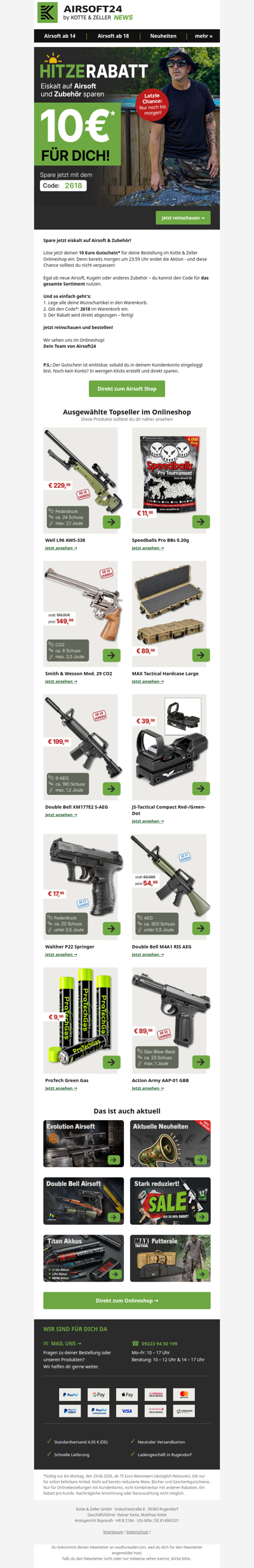 👍 Rabatt auf Airsoft & Zubehör im Onlineshop