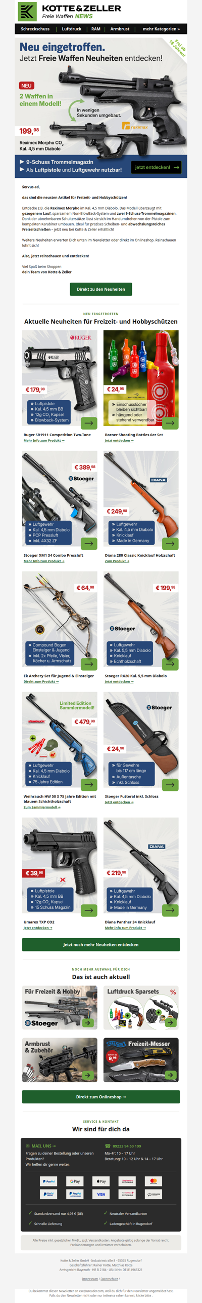 🎯  Neue Artikel: Reximex, DIANA, Stoeger und mehr!