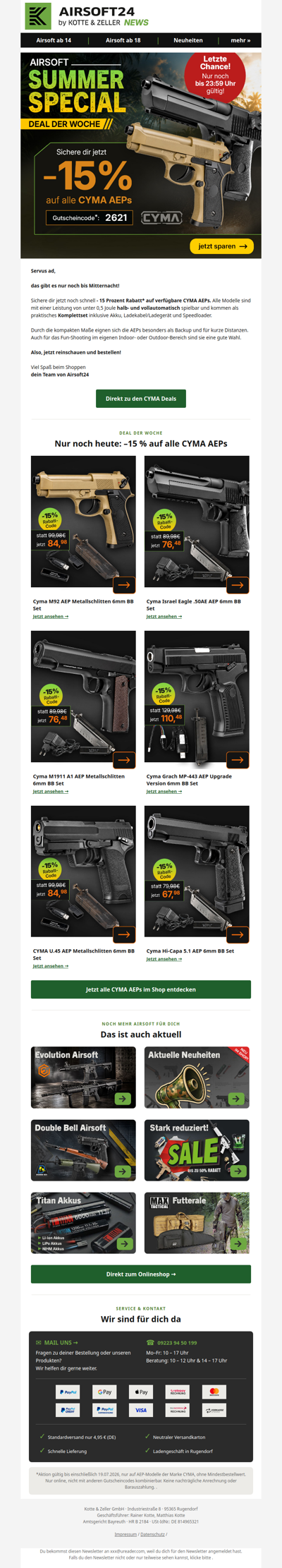 ⏰ Nicht verpassen: 15% Cyma Airsoft Special