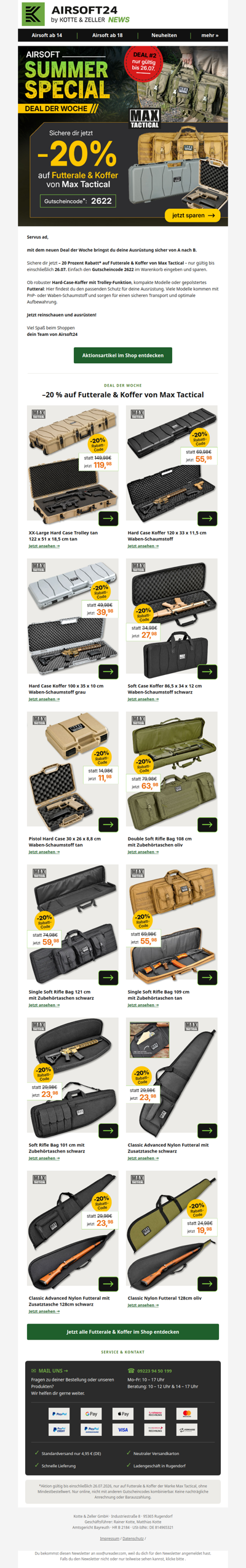 🔥 Hol dir 20% Rabatt auf Max Tactical Koffer & Futterale