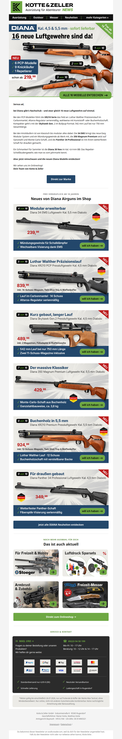 16 neue Diana Luftgewehre sind da!