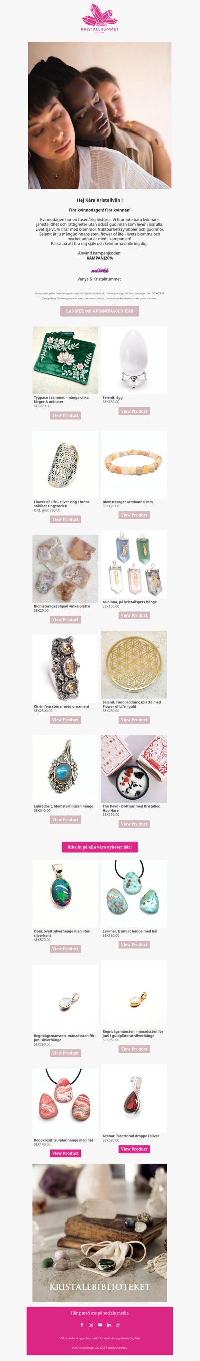 20% på Alla Kvinnors Dags smycken & kristaller