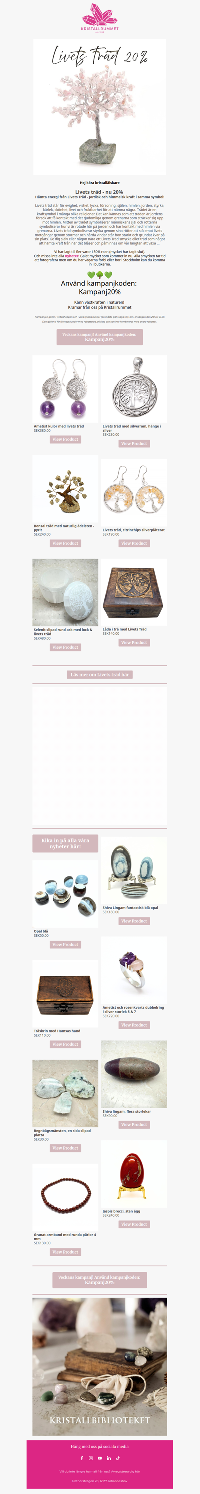 20% Livets träd smycken och kristaller