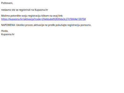 Kupaona.hr - Potvrda registracije