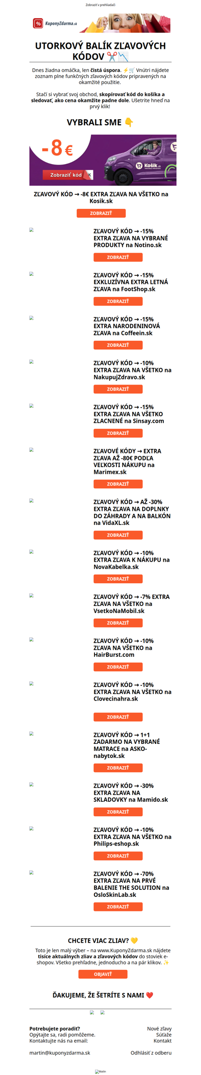 UTORKOVÝ BALÍK ZĽAVOVÝCH KÓDOV ✂️📉