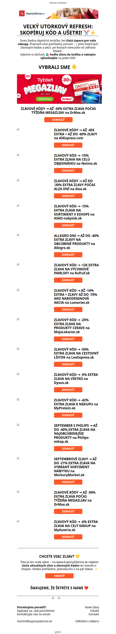 VEĽKÝ UTORKOVÝ REFRESH: SKOPÍRUJ KÓD A UŠETRI! ✂️⚡