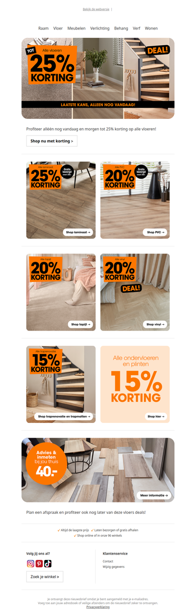 💥 ​Alléén nog dit weekend: Tot 25% korting op alle vloeren 💥​