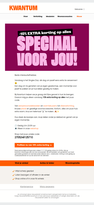 Singles day: 10% extra korting op ALLES ❤️