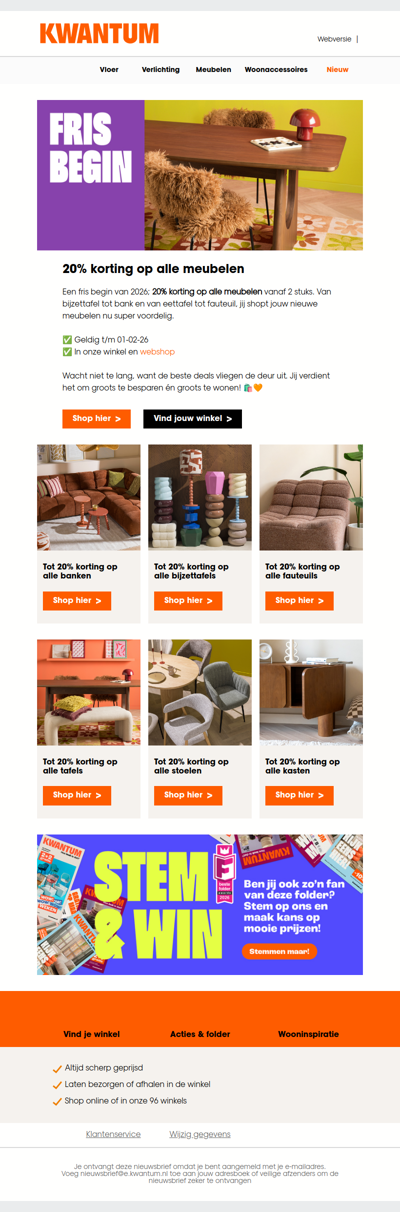 Fris begin! 😍 20% korting op alle meubelen