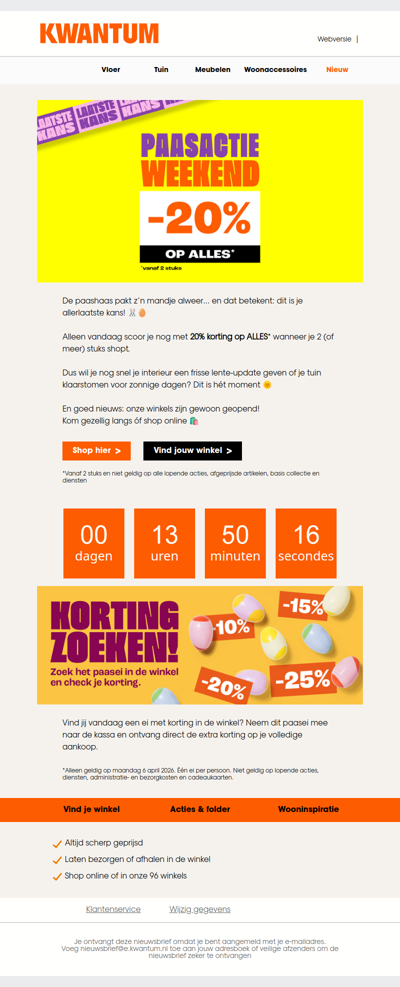Laatste kans! 20% korting op ALLES 🌷🐰
