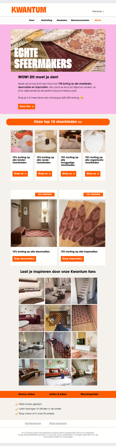 15% korting op alle vloerkleden, deurmatten en trapmatten 😱