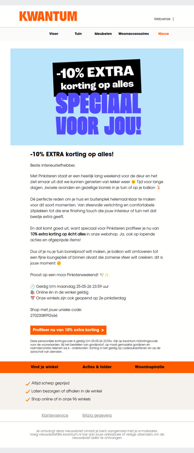 Vier Pinksteren met 10% extra korting 🕊️