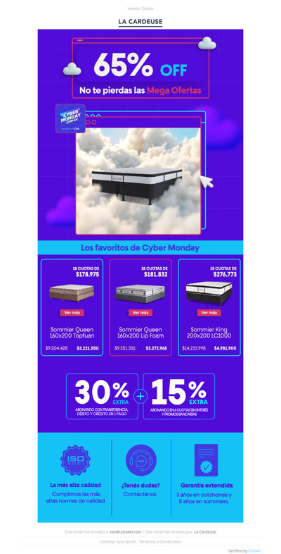 ¡HOY: Tu colchón ideal a 65% OFF! 🛏️