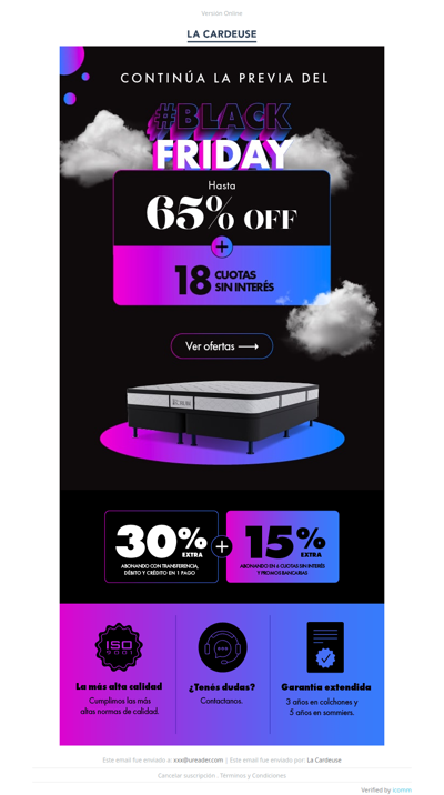 Previa Black Friday: 65% OFF en colchones y sommiers🖤