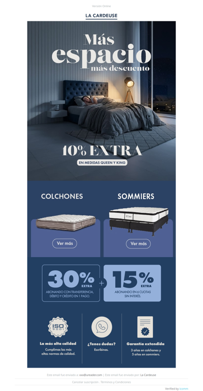 Dormí con más espacio: 10% EXTRA en medidas Queen y King 🌙