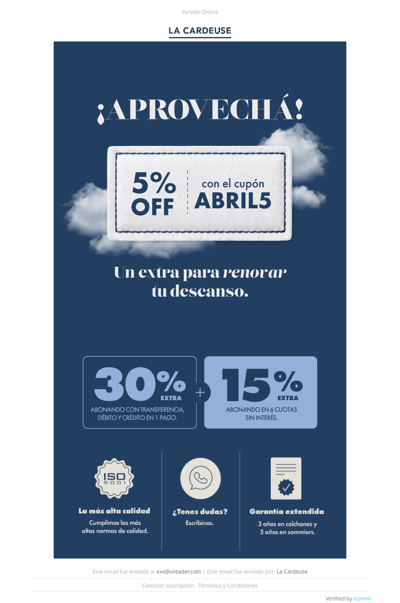 ¡Sumá un 5% OFF EXTRA! Usá tu cupón ABRIL5 hoy🛌