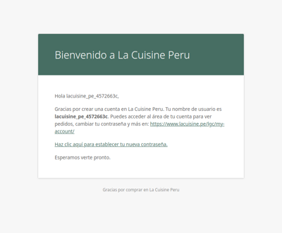 ¡Se ha creado tu cuenta en La Cuisine Peru!