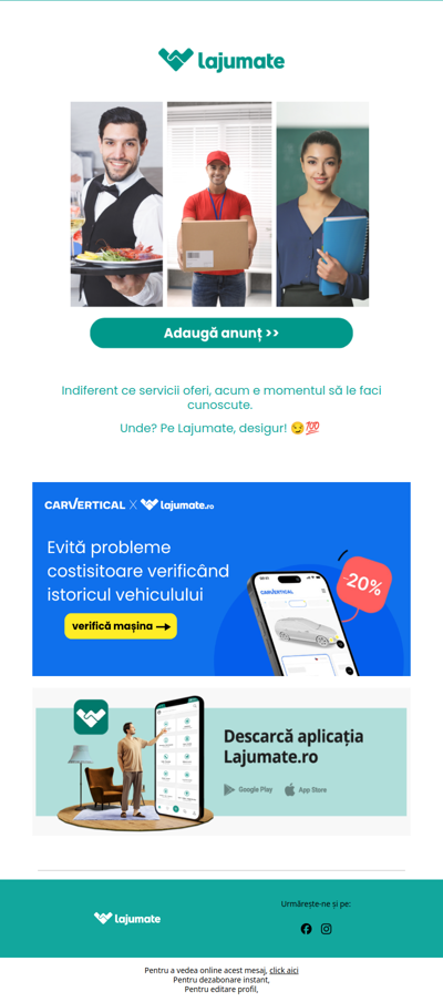Oferi servicii pe care vrei sa le faci cunoscute? Publică anunțul tău și stai cu ochii pe telefon 👉
