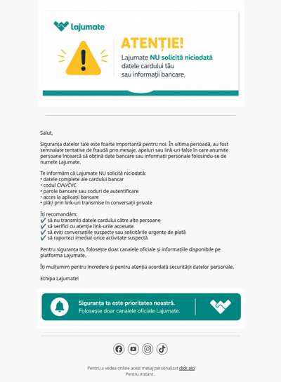 ⚠️ Protejază-ți datele personale și bancare!