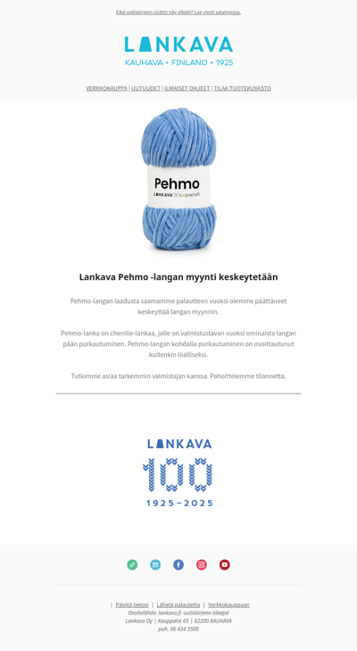 Lankava Pehmo -langan myynti keskeytetään