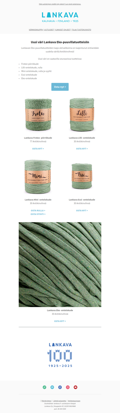 Uusi väri Lankava Eko-puuvillatuotteisiin
