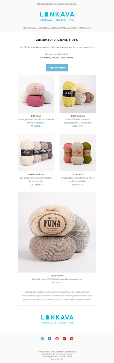 Valikoima DROPS-lankoja -30 %