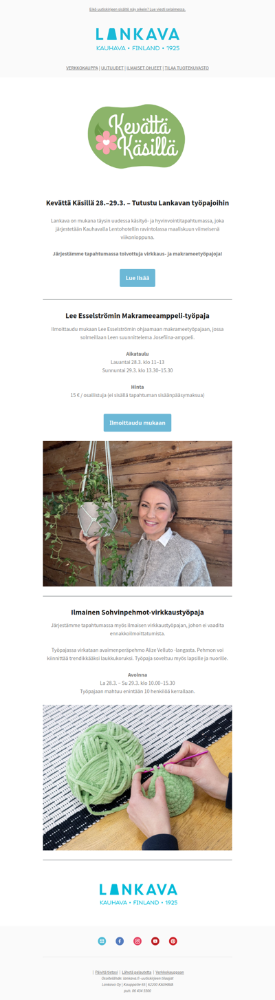 Kevättä Käsillä 28.–29.3. – Tutustu Lankavan työpajoihin!