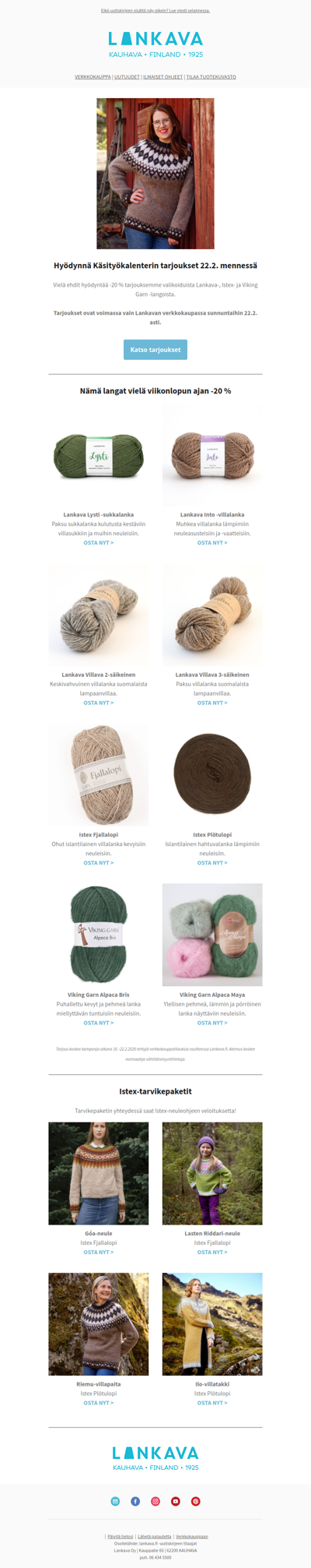 Hyödynnä Käsityökalenterin tarjoukset 22.2. mennessä