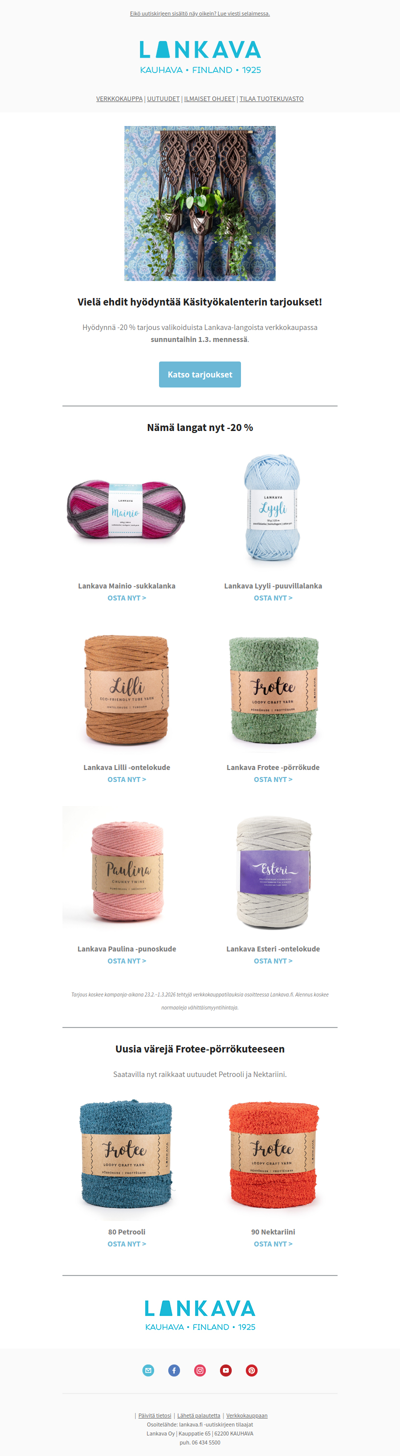 Hyödynnä Käsityökalenterin tarjoukset 1.3. mennessä!