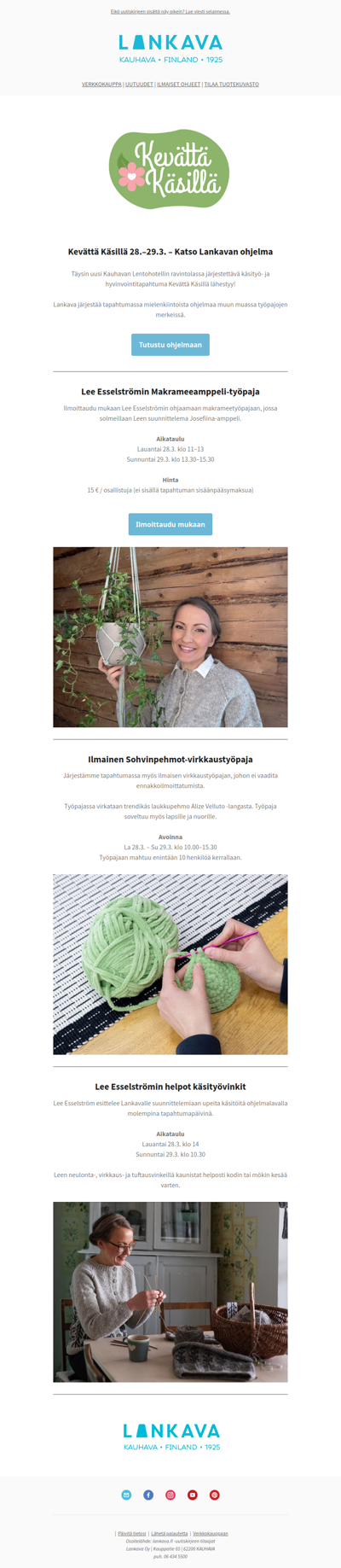 Kevättä Käsillä lähestyy! Katso Lankavan ohjelma 28.–29.3.