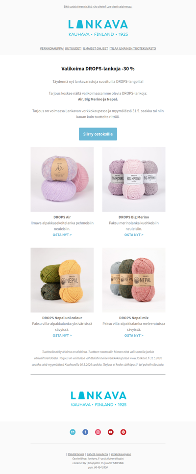 Valikoima DROPS-lankoja -30 %