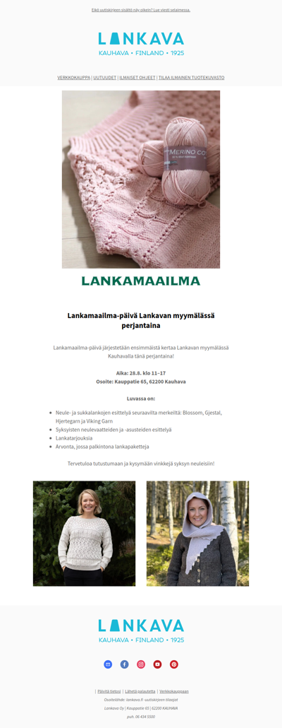 Lankamaailma-päivä Lankavan myymälässä perjantaina!