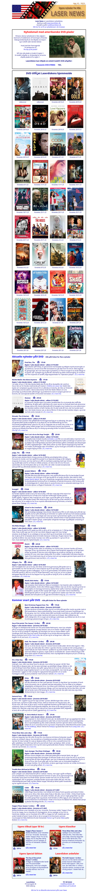 Laserdiskens Laser News, USA-import: Uge 43 - 2025